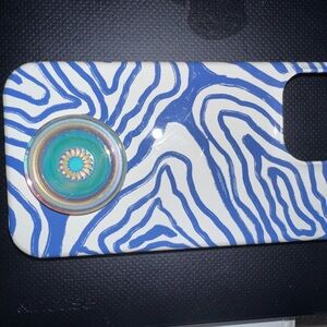 Zebra Pattern Blue and White Phone Case with Stand